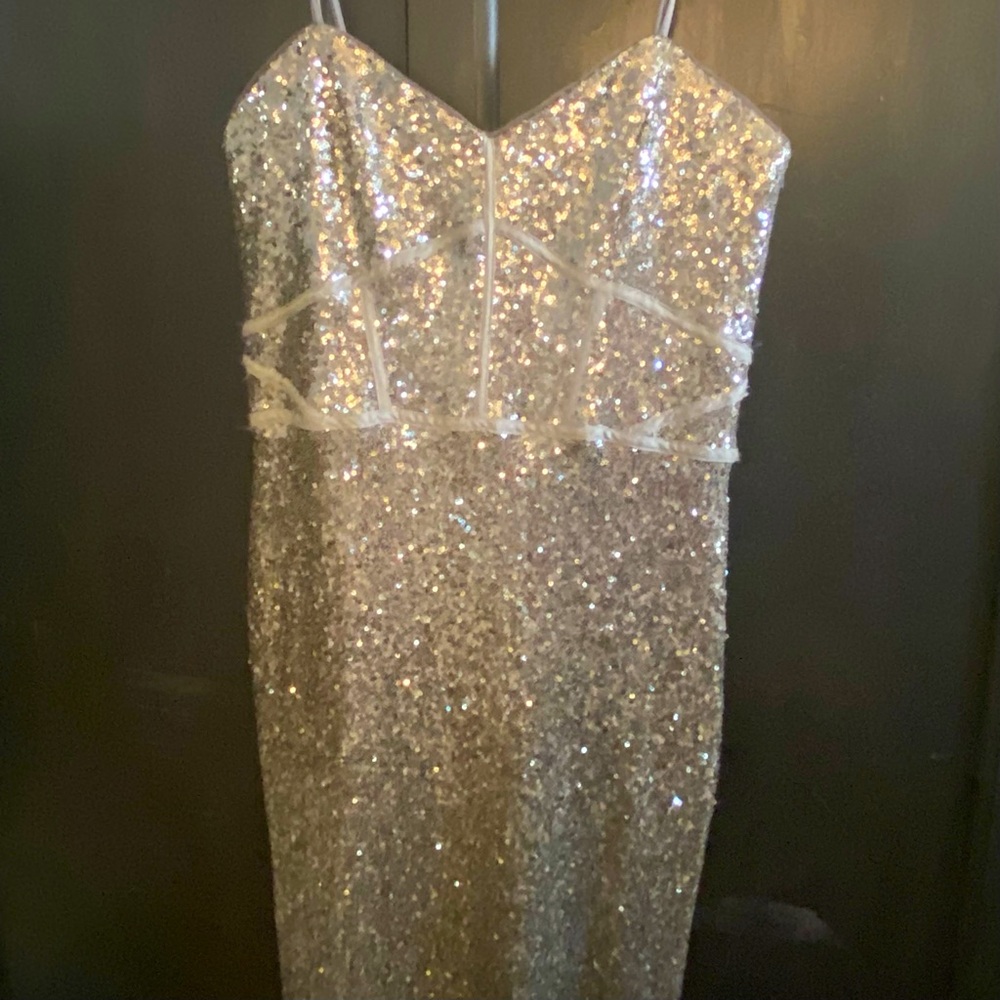 Theia/ dark gray/ strappy sequins dress/ size 8